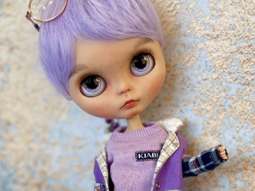Blythe doll custom tbl – Mimi, Blythe custom doll ooak by Katty Suzume, violet hair doll, cute doll, Blythe custom, Blythe baby, art doll.